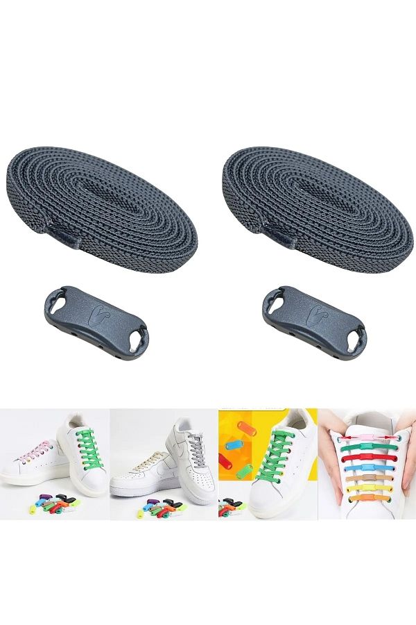 sogex-Dark Gray Takbırak Elastic Shoelaces - Untied Smart Laces, New Generation 1