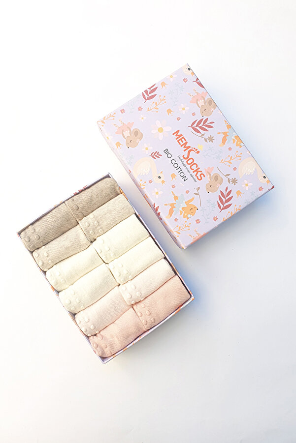 MEM SOCKS 12'li Organik Pamuklu Kaydırmaz Bebek/Çocuk Çorabı