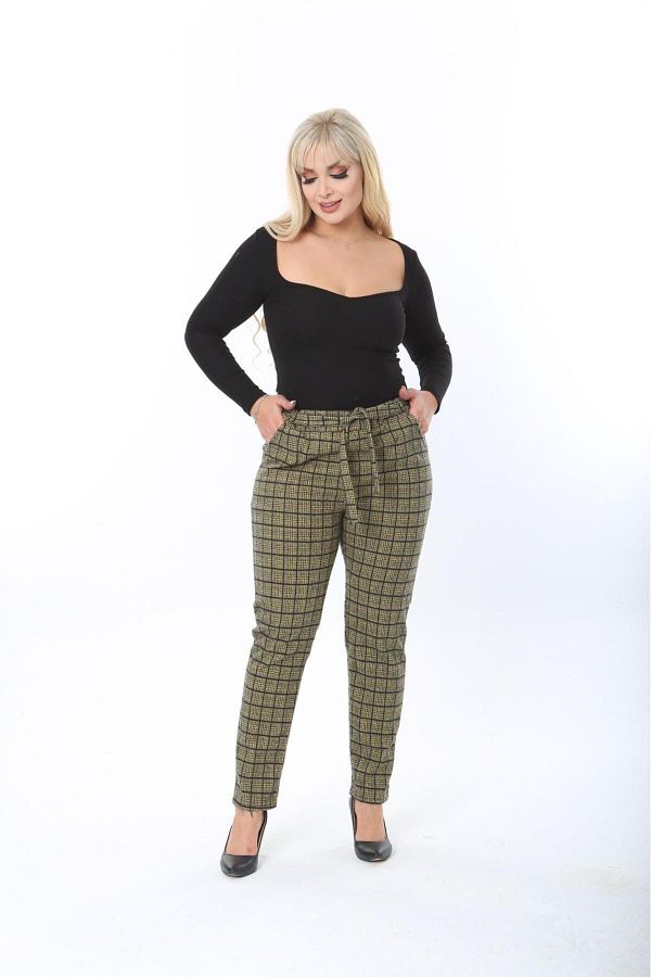 Plaid belted pants online