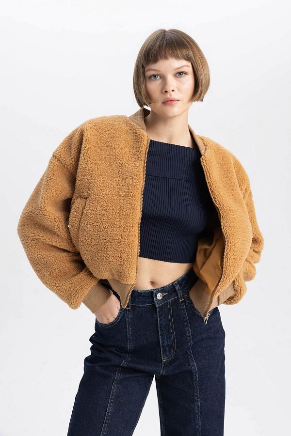 Plush bomber jacket shop