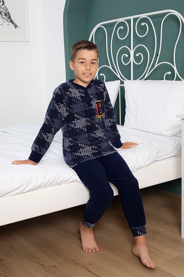 KAP K DS Long Sleeve Boys Thick Winter Buttoned Fleece Pajamas Set with Pants and Cuffs on the Sleeves Trendyol