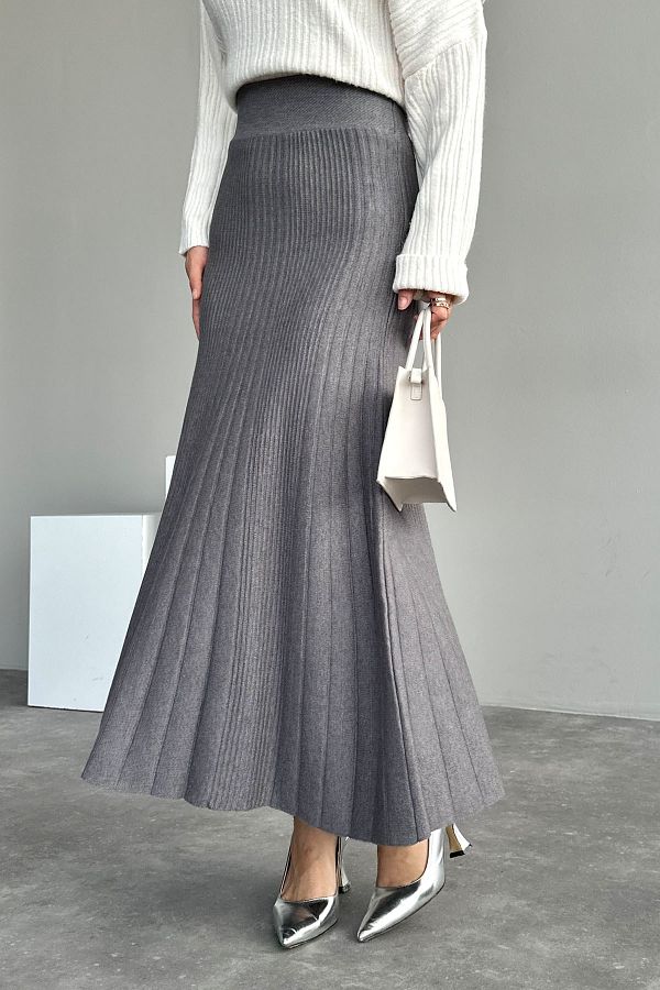 Lupies Women s Gray Ribbed Thick Long Viscose Knitwear Skirt Trendyol