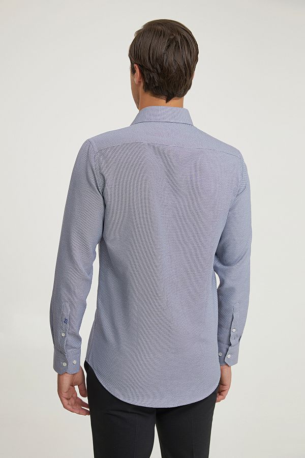 D'S Damat-Navy Blue Patterned Ds Groom Slim Fit Shirt 1