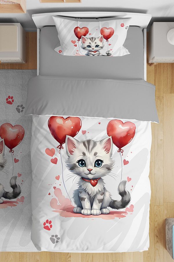 Evpanya Cute Cat Patterned Single Baby Kids Bedding Set Trendyol
