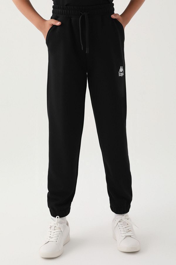 Kappa Black Waist Lace up Ribbed Girls Sweatpants Trendyol