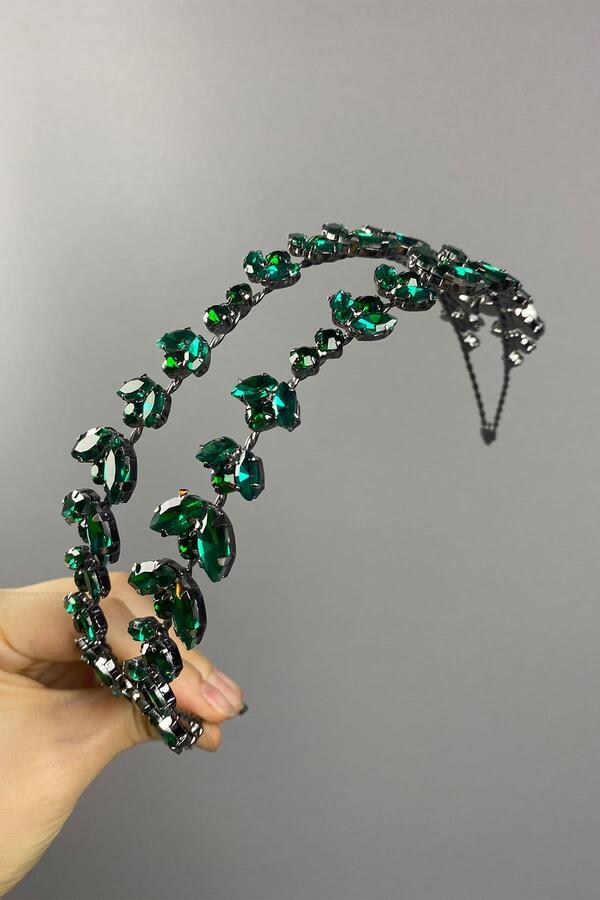 Hobigram-Green Alfsa Model Double Row Bridal and Henna Crown – Crown, Crystal Stone, Stylish Model, Bridal Crown – Crown – 1