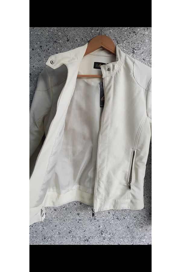 Bebe white leather jacket store