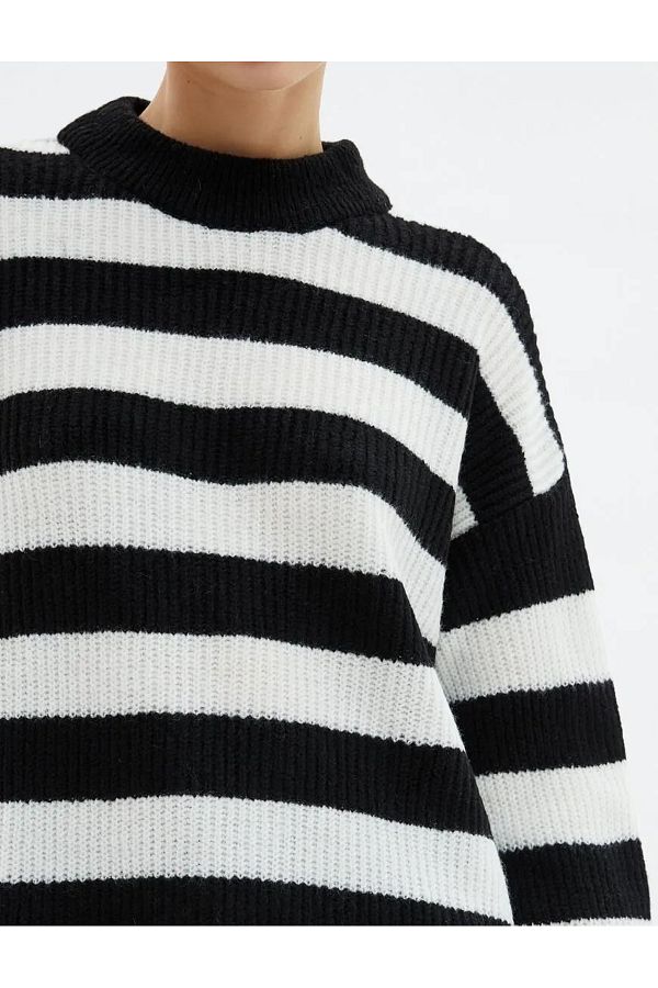 Koton Knitwear Sweater Long Loose Cut High Round Collar Long Sleeve Trendyol