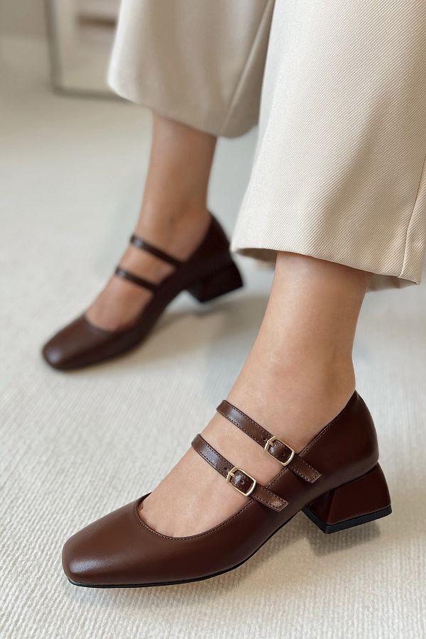 Brown block heels closed toe shop