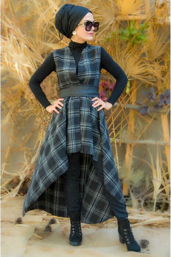 Gray plaid vest top