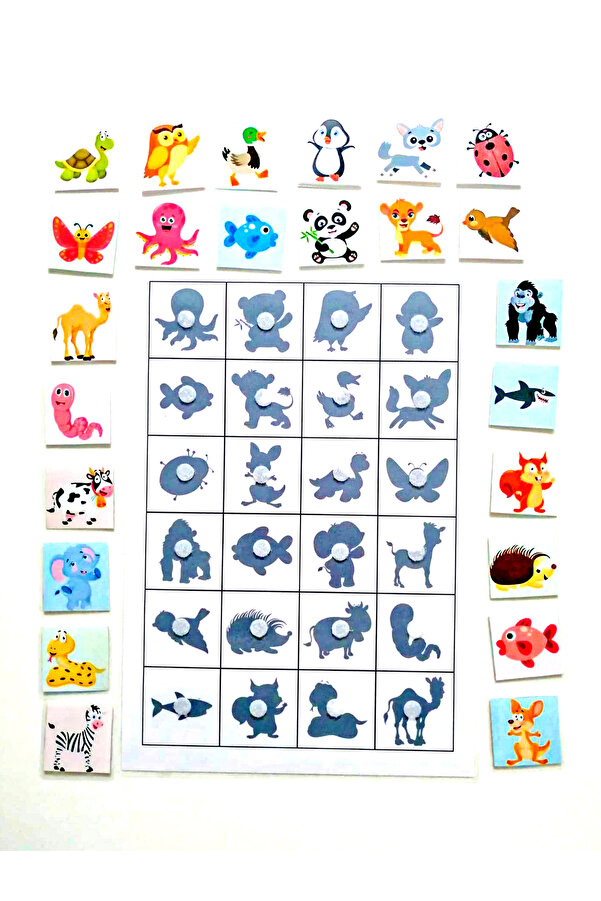 etkinliksetim Çocuklar İçin Hayvanları Öğreten Zeka ve Hafıza Geliştiren Eşleştirme Oyunu Etkinlik Kartları