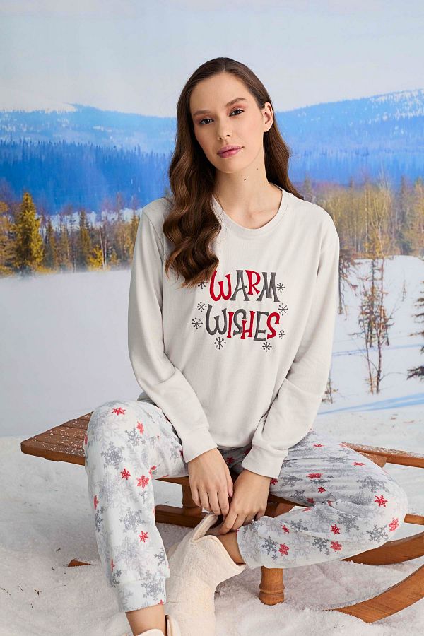 Y BU Long Sleeve Soft Fabric Grey Thermal Pajama Set Trendyol