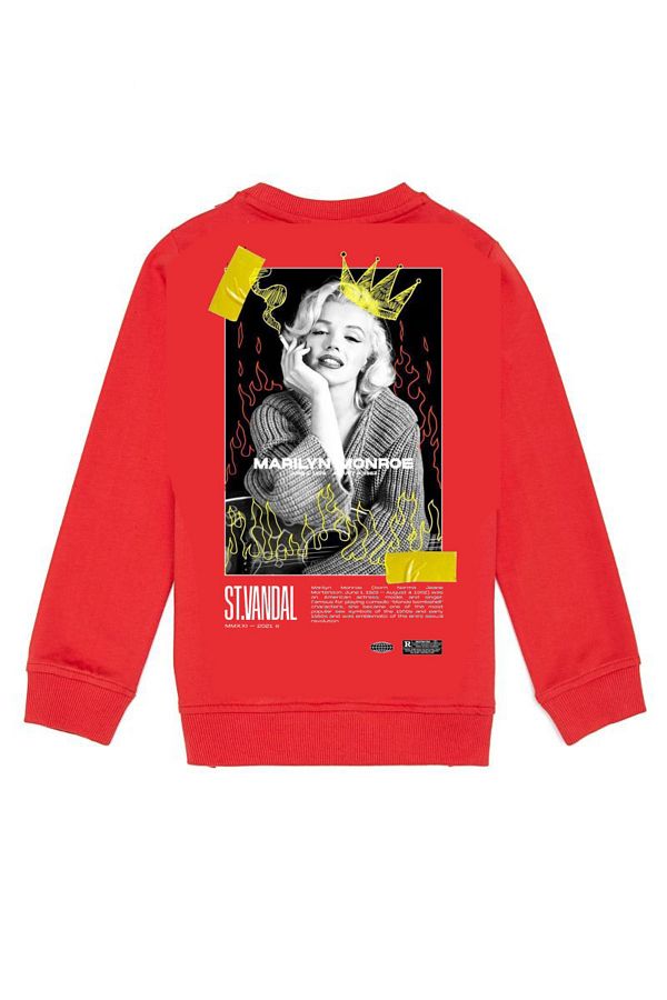 Black Sokak Red Marilyn Monroe Printed Oversize Men s Crew Neck Sweatshirt Trendyol