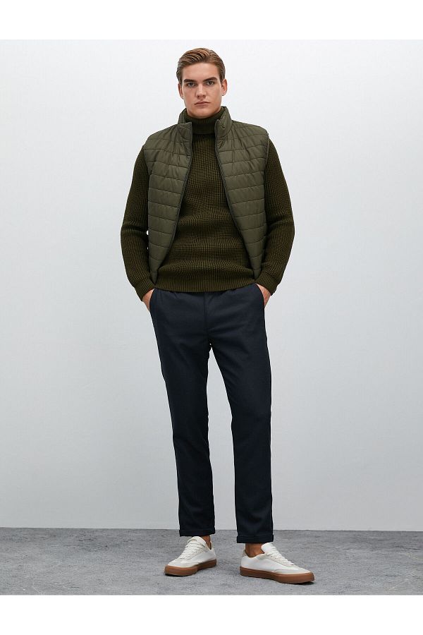 Koton-Fabric Trousers Elastic Waist Buttoned Slim Fit Pocket Detailed 1