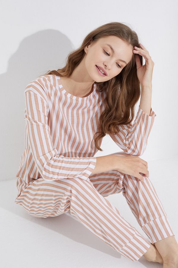Siyah İnci-norkový bílý Jogger Knitted Pyžama Set 1