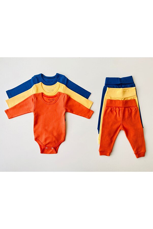 FİYONK BEBE 3'lü %100 Pamuklu Raporlu Basic Zıbın Takım