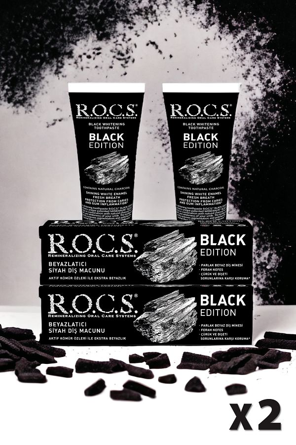 R.O.C.S.-معجون أسنان مبيض بالفحم من روكس بلاك إيديشن 74 جم × 2 قطعة 1