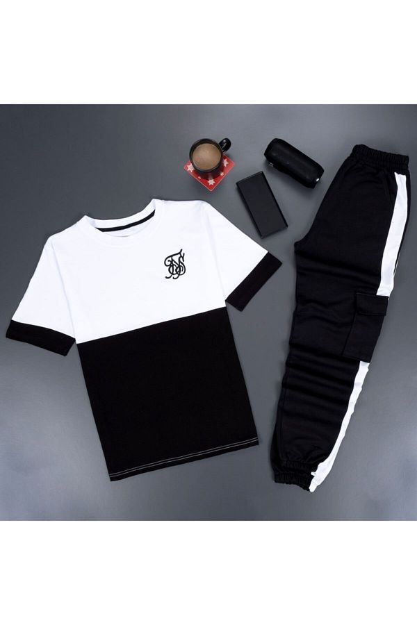 uyguntarz-Σετ φόρμας Unisex White Fs Printed Black Cargo 1