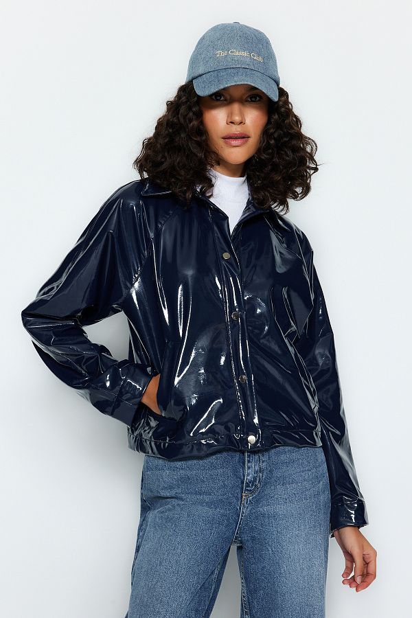Blue shiny jacket store