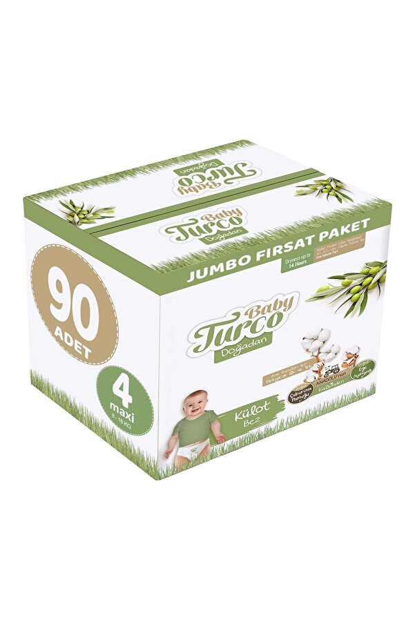 Baby Turco Külot Bebek Bezi Doğadan Beden:4 (8-18kg) Maxi 90 Adet Jumbo Fırsat Pk