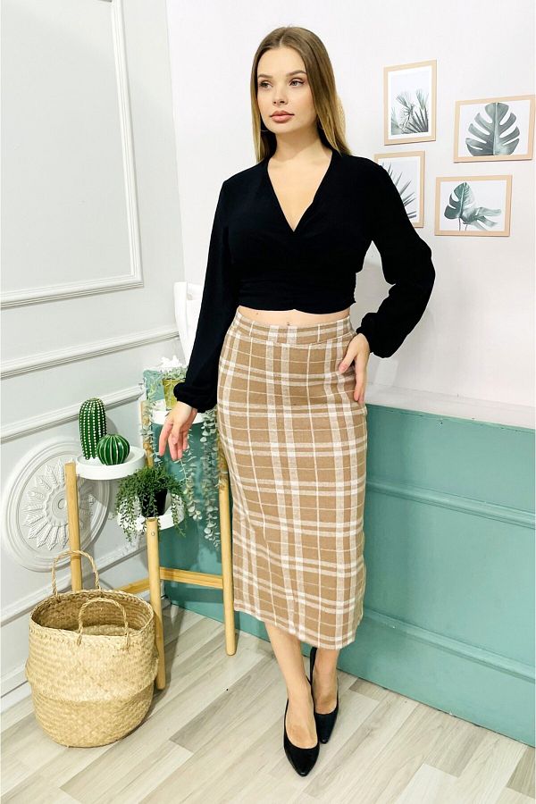 Plaid pencil skirt beige 2025