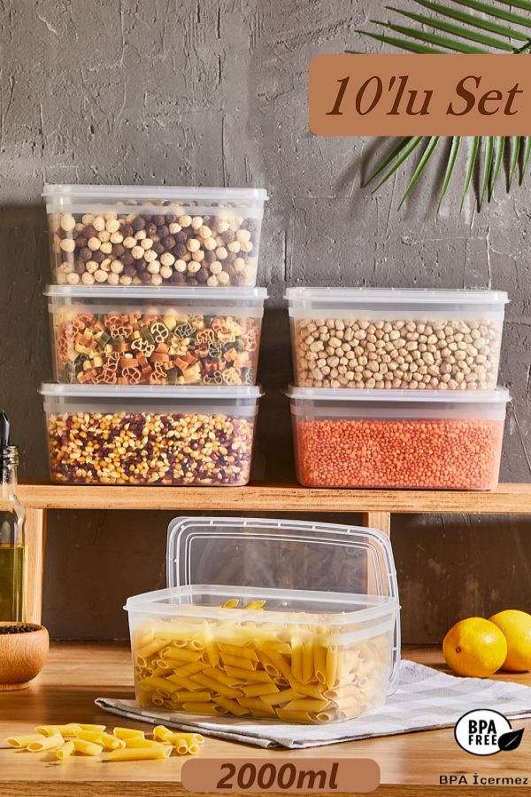 Bayev-10 Pieces Huge 2 Lt Storage Container with Lid Suitable for Deep Freezer - Vegetable Mincer Icebox Organizer 1