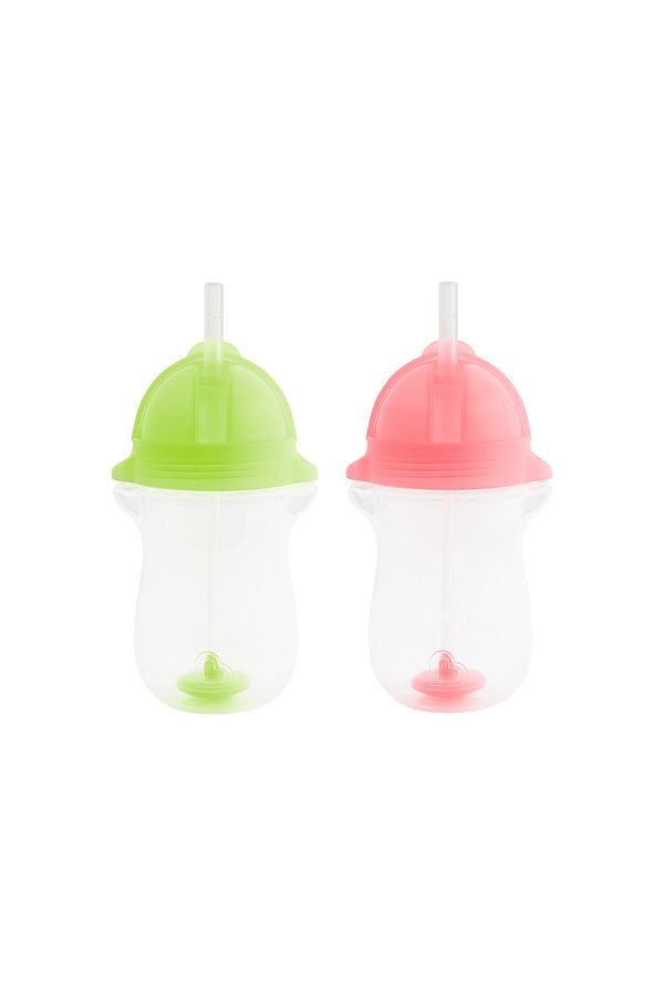 Munchkin-Click Lock Spout Drinking Cup with Straw, 12 months, 296ml, Green & Pink, Pack of 2 1