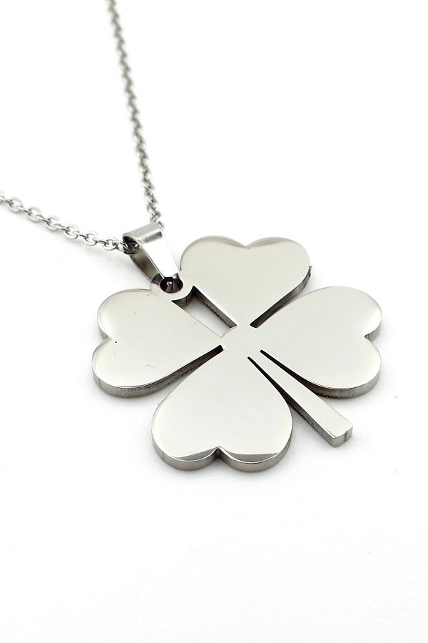 Solfera-Four Leaf Clover Luck Talisman Stainless Steel Necklace Q0743 1