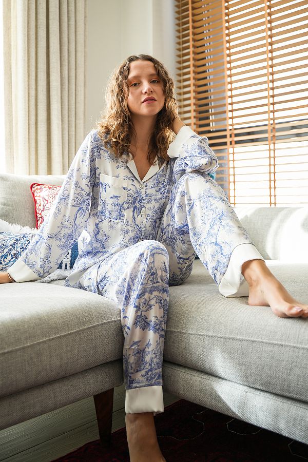 Mita Concept-SET PIJAMA BLUE SILK SATIN 1