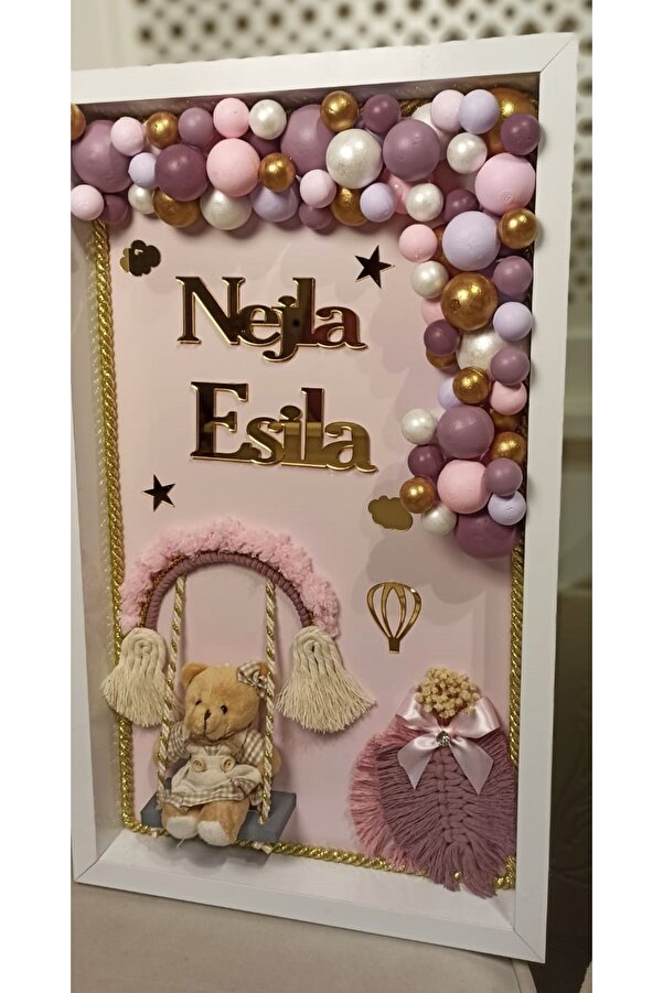 şatafat design Bebek kapı süsü salıncaklı gold mürdüm pembe