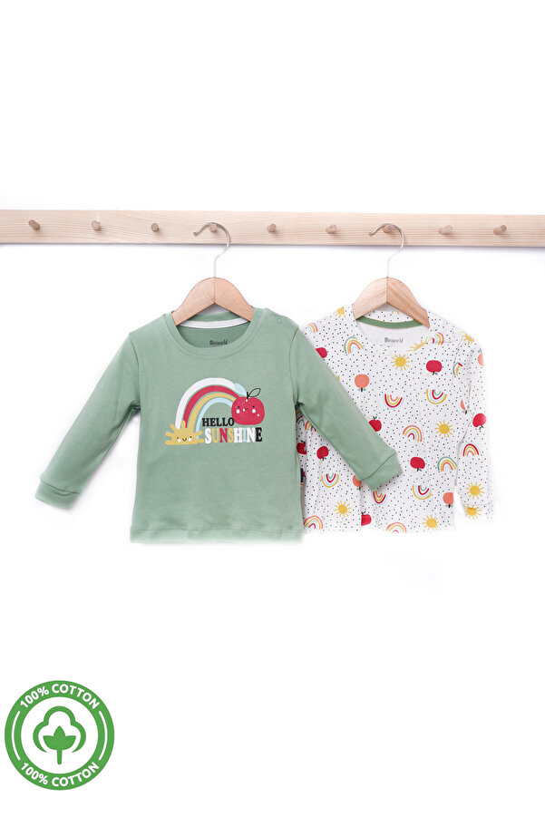 Rise Raba Kız Bebek Pamuklu Bisiklet Yaka Uzun Kollu Omuzları Çıtçıtlı 2'Li Sweat 3-18 Aylık