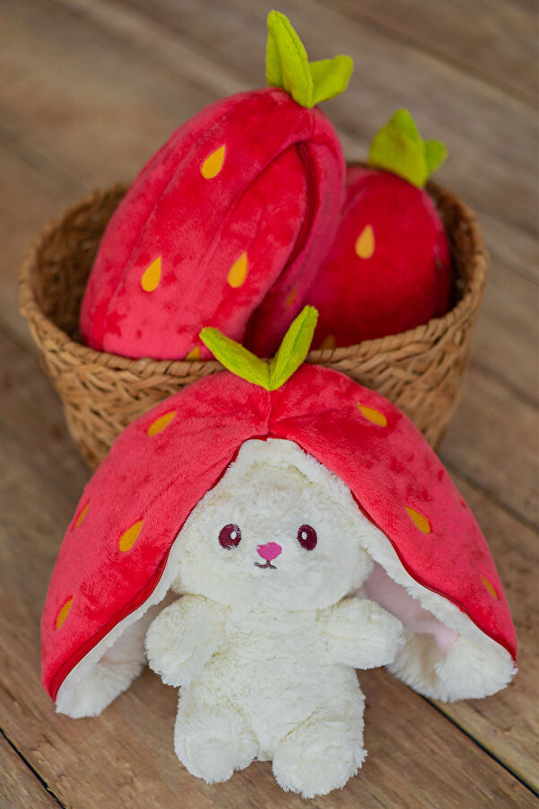 Canestar Sevgiliye Özel Hediye Çilek Tavşan Çantalı Peluş Oyuncak Çilek Tavşan 50CM
