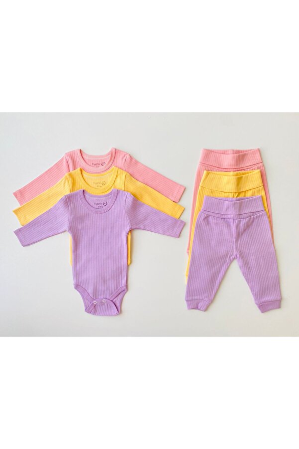 FİYONK BEBE 3'lü %100 Pamuklu Raporlu Basic Zıbın Takım