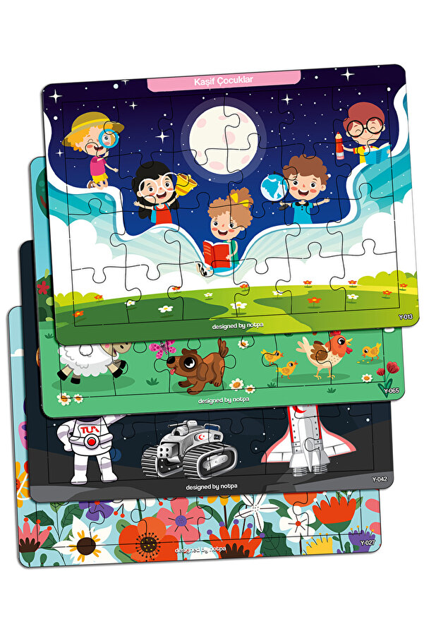 kutuTR Notpa Çocuklar I?çin 24 Parça Eğitici Ve Öğretici Ahşap Renkli Puzzle 4lü Set 6