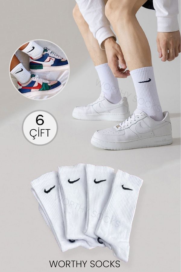 WORTHY SOCKS 6 Pack Thick Insole Towel Unisex High Quality White Colored Unlined Cotton College Sports Socks