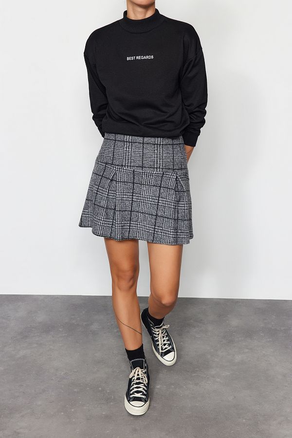 Gray plaid pleated mini skirt outlet