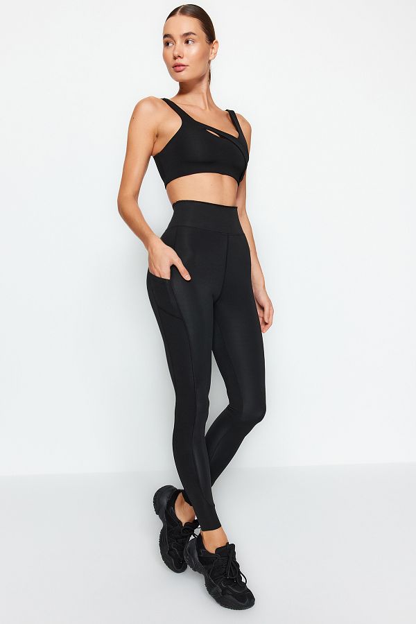 Trendyol Collection-Schwarze, matte, gestrickte Sport-Leggings in voller Länge mit zusätzlicher Bauch-Raffschicht THMAW24TY00026 1