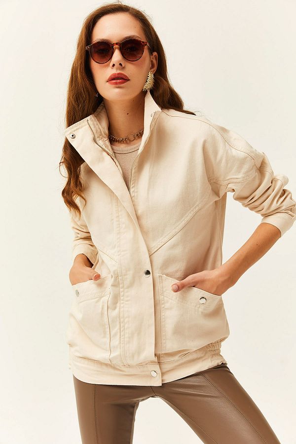 Olalook-Lange Damen-Jeansjacke mit Steintaschen und Reißverschluss CKT-19000258 1