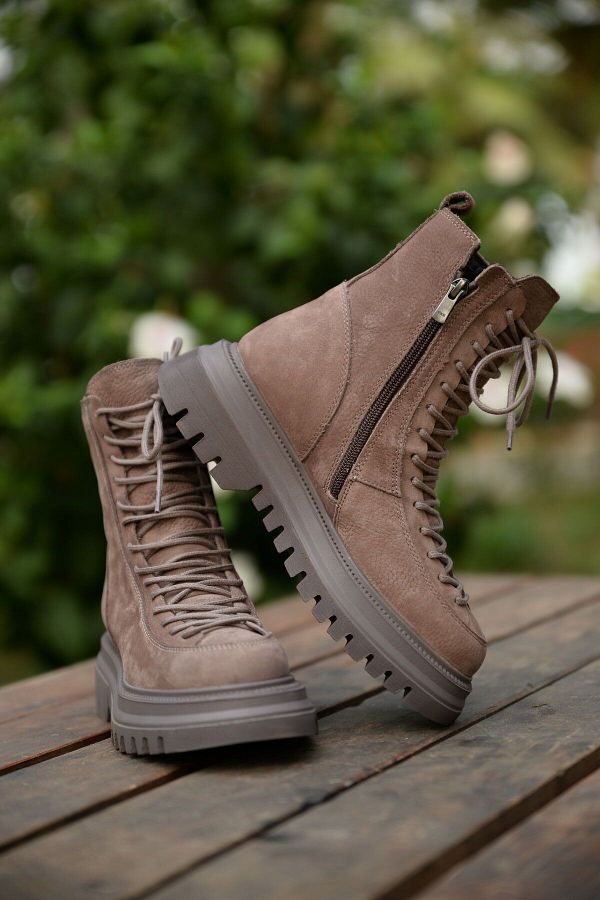 Mammamia Women s Winter Waterproof Anti Slip EVA Sole Light Comfortable 100 Genuine Leather Gray Style Boots Trendyol