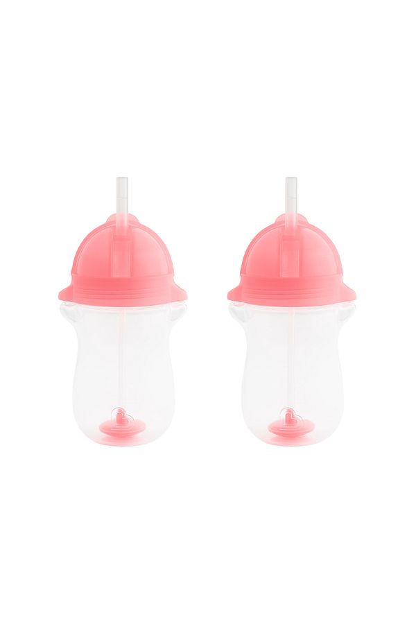 Munchkin-Click Lock Spout Drinking Cup with Straw, 12 months, 296ml, Pink, Pack of 2 1