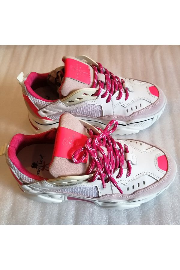 PRETTY LOVE Women s genuine leather white pink suede powder mesh white combination stitched thick non slip sole sports shoes Trendyol