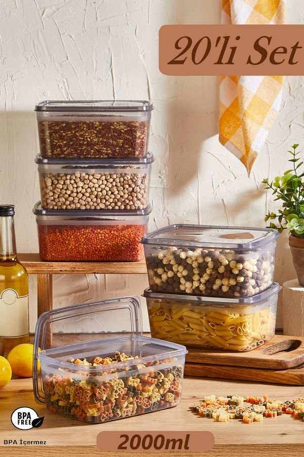 Bayev-20 Pieces Huge Smoked 2 LT Food Storage Container - Lid Pulses Box - Suitable for Deep Freezer 1