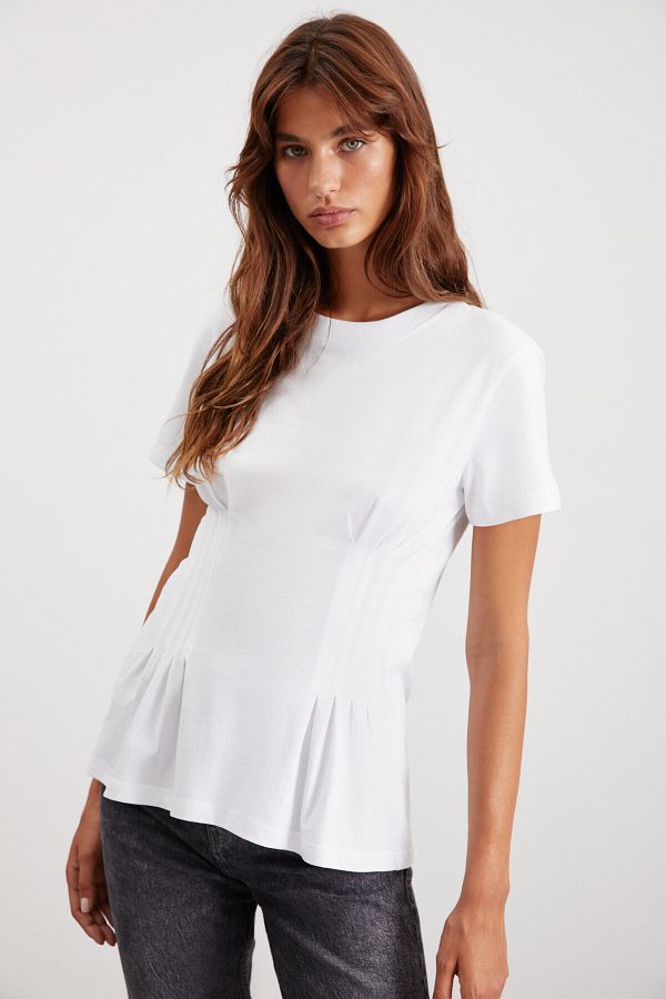 GRIMELANGE Jess a Women s Crew Neck 100 Cotton Corset Detailed White T shirt Trendyol