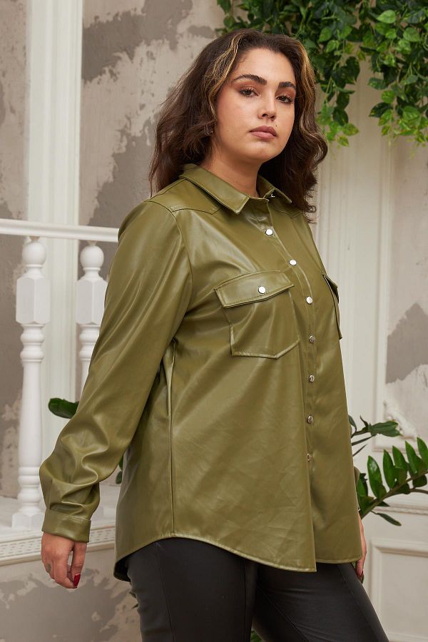 Plus size leather shirt new arrivals