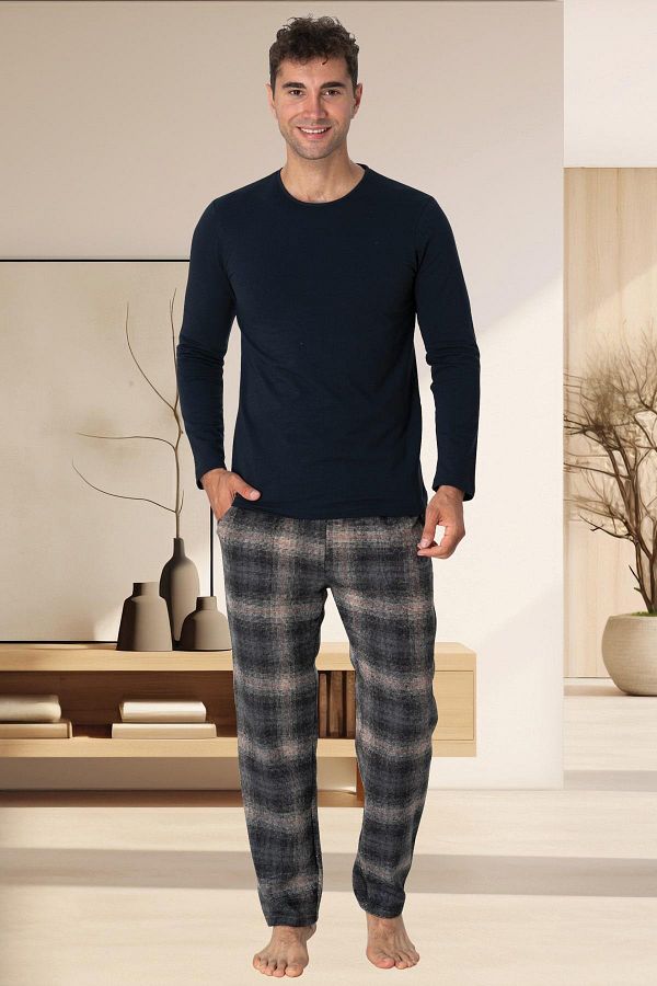 by GP Navy Blue Plaid Plus Size Men s Pajama Set Trendyol