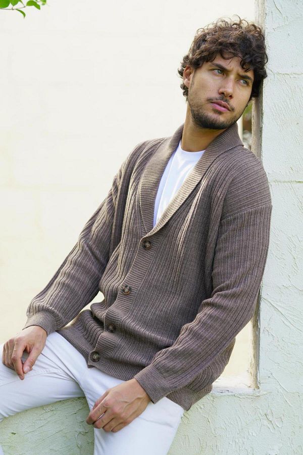 CHUBA-Men's Double Breasted Buttoned Casual Knitwear Cardigan Brown 24w216 1