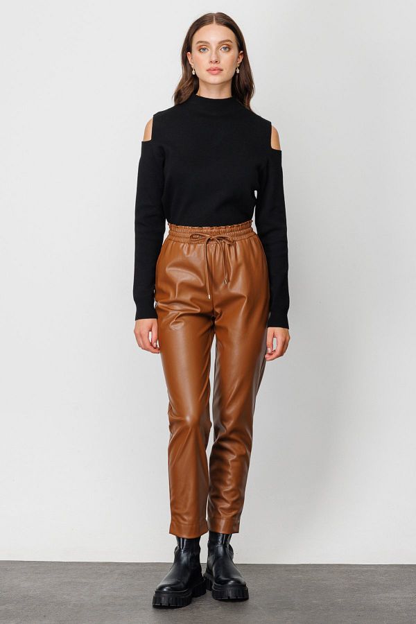 Ekol Ten Waist Lace Up Leather Trousers Trendyol