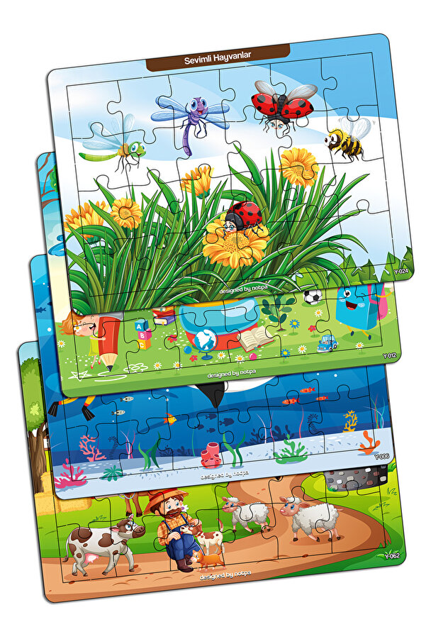 kutuTR Notpa Çocuklar Için Eğitici Ve Öğretici Ahşap 24 Parça Renkli Puzzle 4lü Set 4