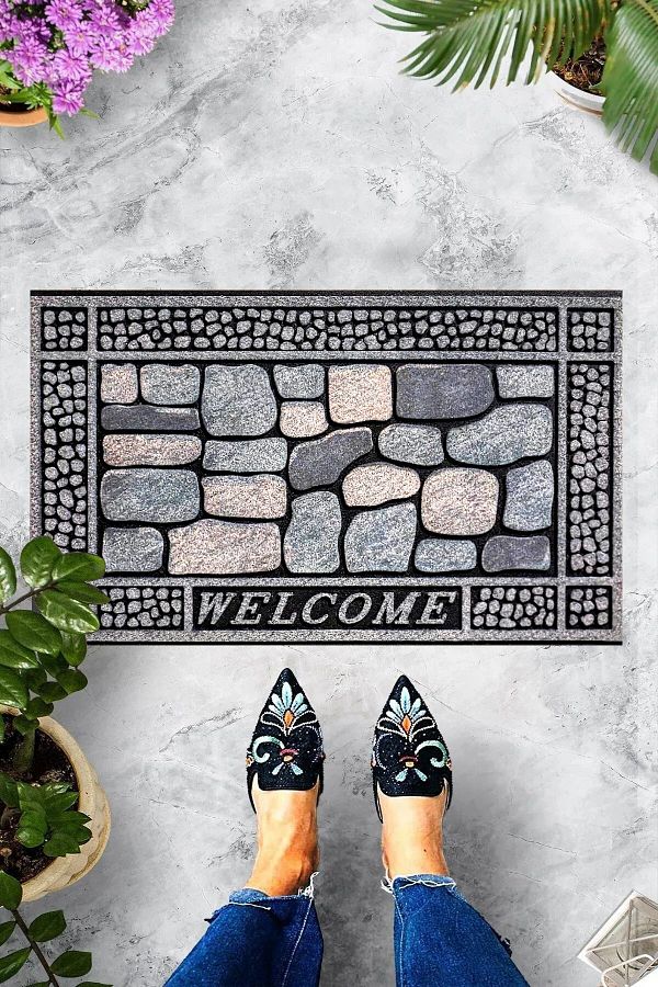 on the clouds-Digital Printed Welcome Written Stone Pattern Decorative Door Mat 1