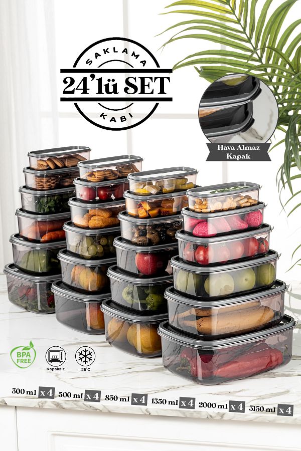 Meleni Home-Set of 24 Sweet Box Storage Containers - Rectangular Food Container Jar 4x(300-500-850-1350-2000-3150 ml) 1